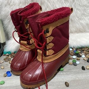 Eddie Bauer (Vintage 90s Tan Leather Hightop Red Hiking Rain/Duck Boots size 8